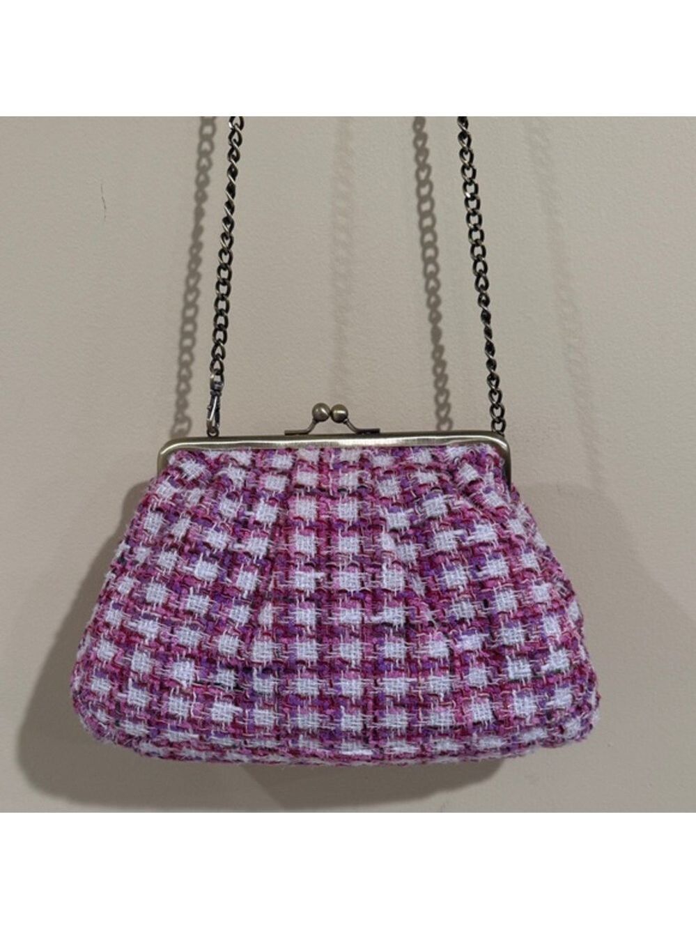 Anthropologie Pink and White Plaid Clutch